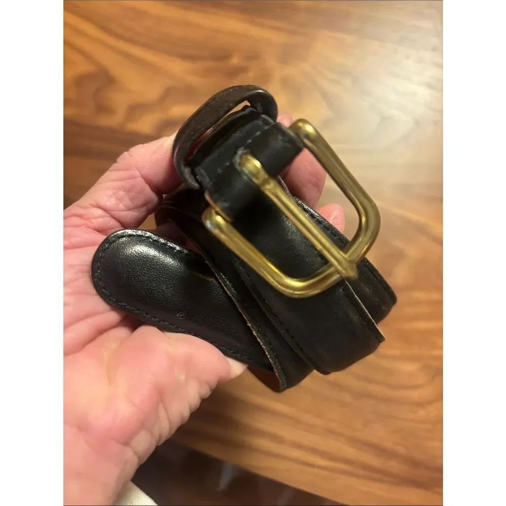 Coach Black Leather Belt with Brass Buckle - 36